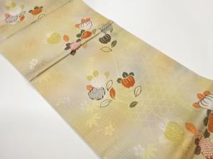 引箔縞に花葉模様織出し袋帯